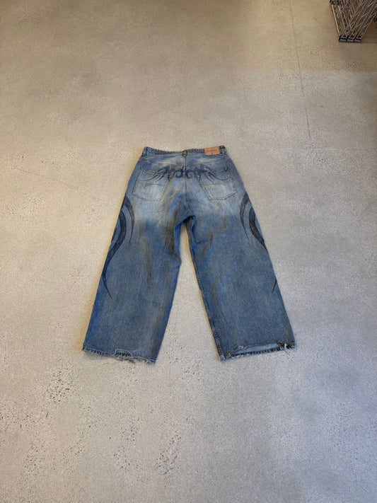 Balenciaga Light Blue Tribal Y2K Stretched Knee Baggy Jeans