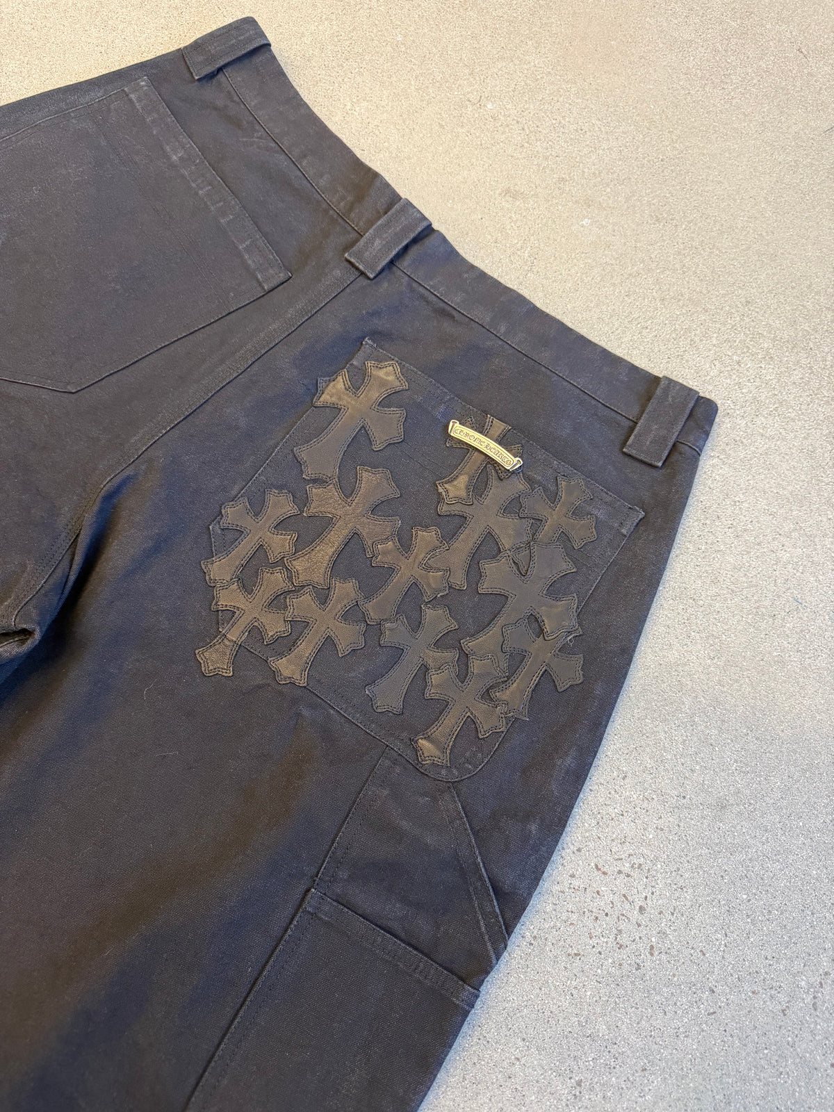 Chrome Hearts Black Flooded Patch Double Knee Carpenter Shorts