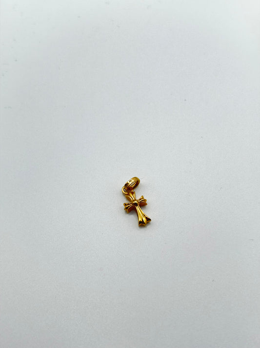 Chrome Hearts 22K Yellow Gold Pave Diamond Babyfat Cross Pendant