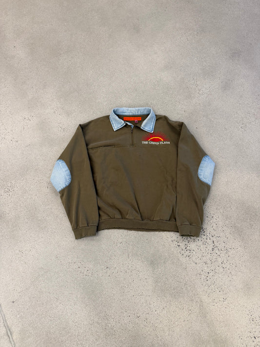 Cactus Plant Flea Market CPFM Olive Green Flash Denim Half Zip Fleece