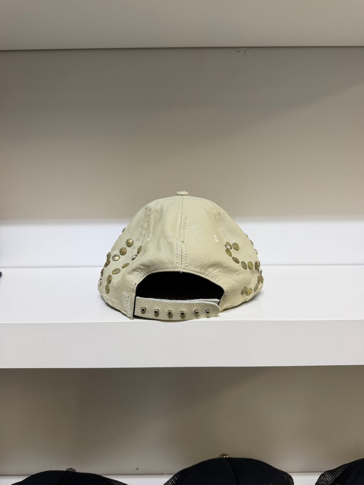 Satoshi Nakamoto Vintage White Studded Wrap Around Leather Cap