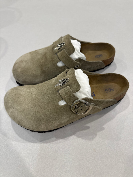 Chrome Hearts Taupe Suede Birkenstock Clogs