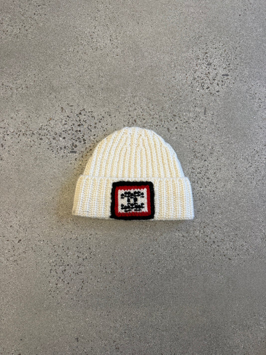 Chanel Cream CC Square Emblem Ribbed Knit Cashmere Beanie