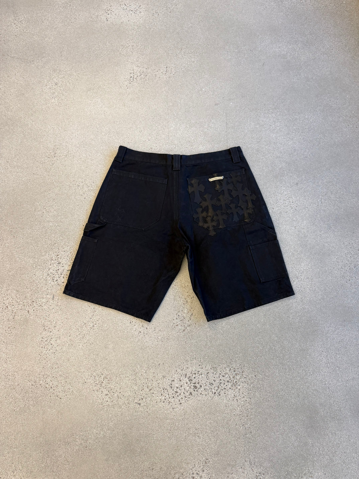 Chrome Hearts Black Flooded Patch Double Knee Carpenter Shorts