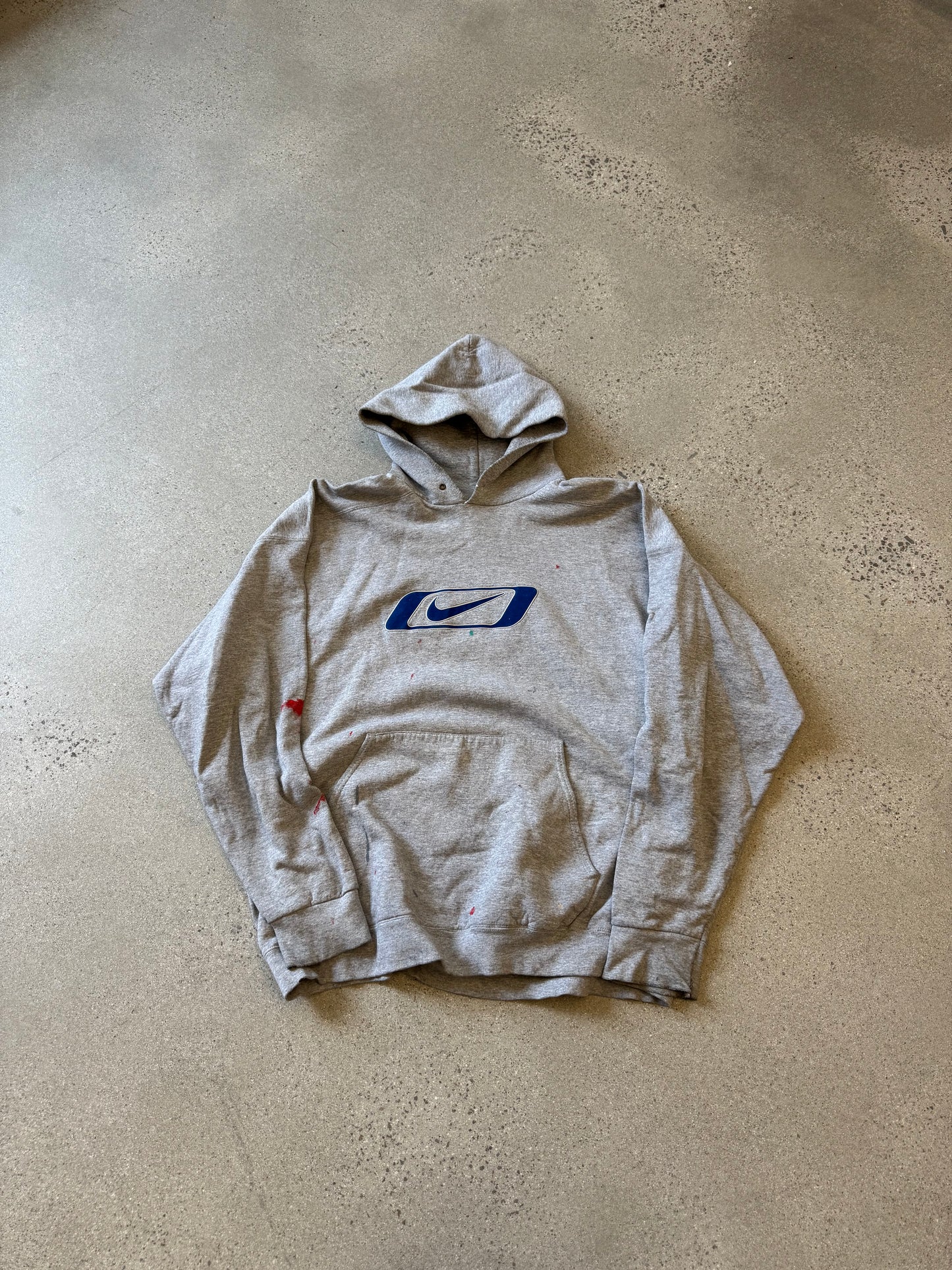 Vintage Gray Nike Big Swoosh Paint Splatter Hoodie