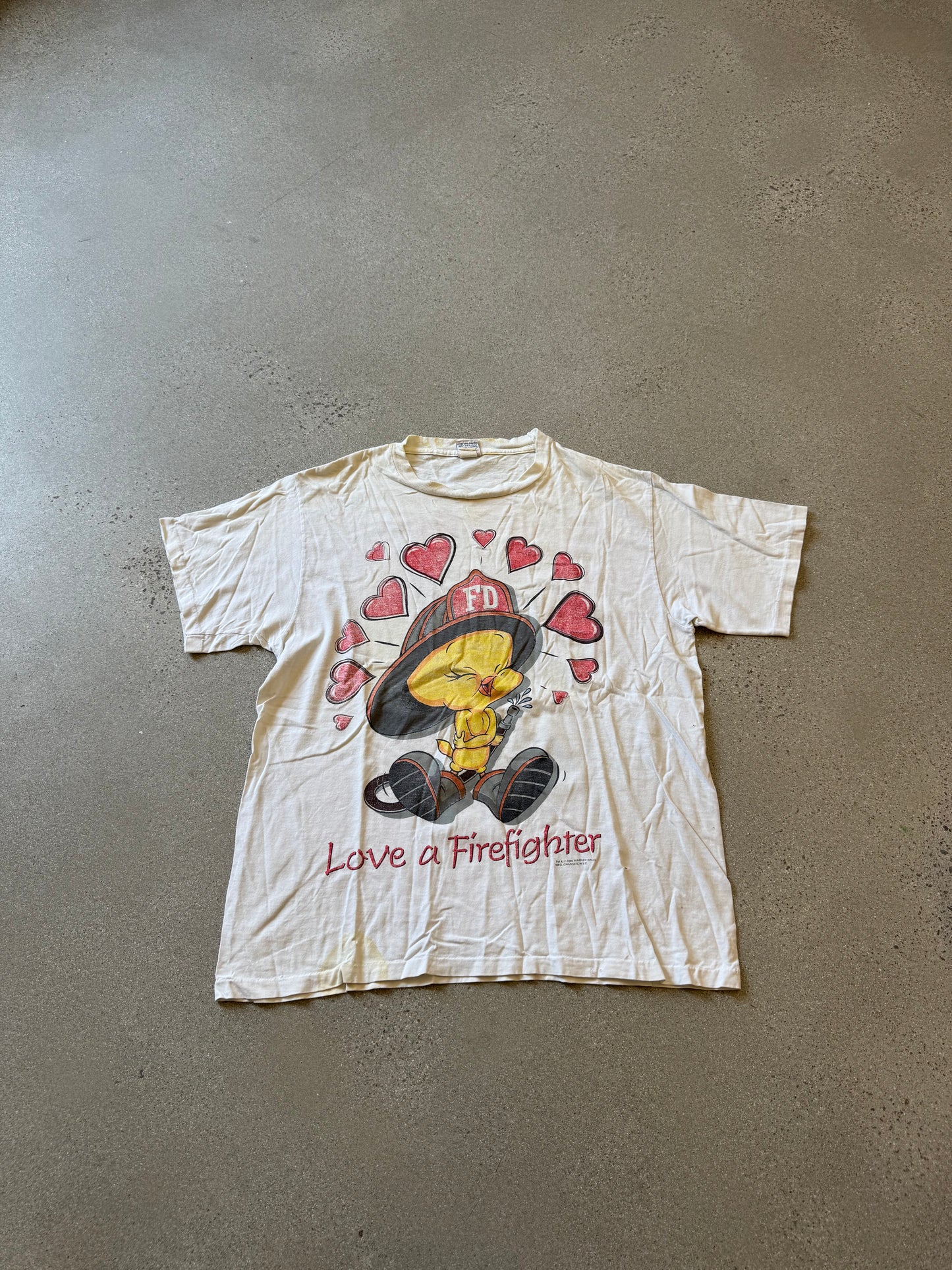 Vintage Looney Tunes Tweety Bird Love a Firefighter Tee