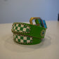 Vintage Green Checkered Studded Leather Belt