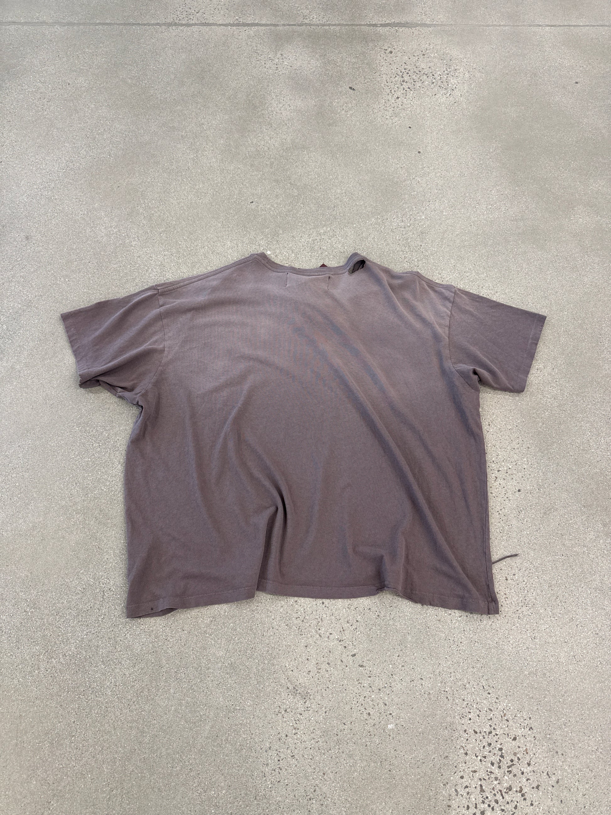 Back view of Paly Hollywood washed brown short sleeve tee photographed flat on concrete