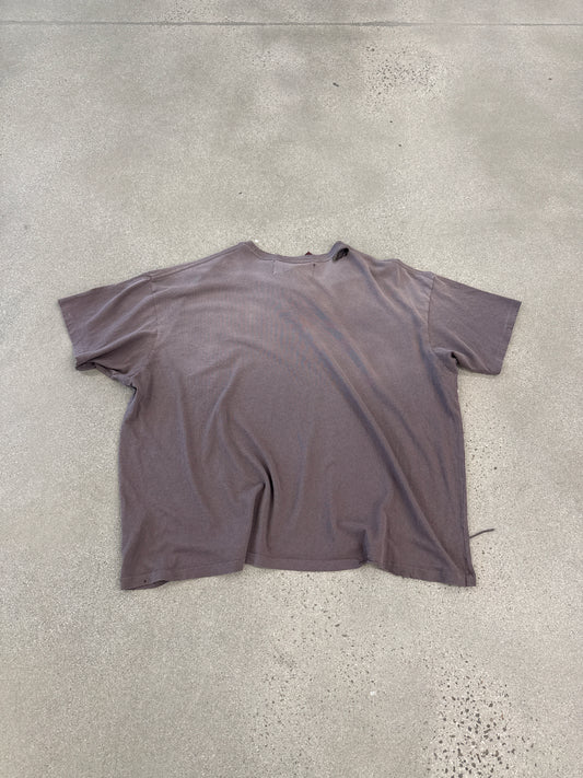 Back view of Paly Hollywood washed brown short sleeve tee photographed flat on concrete
