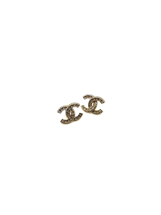 Chanel Silver Crystal CC Logo Earrings Set