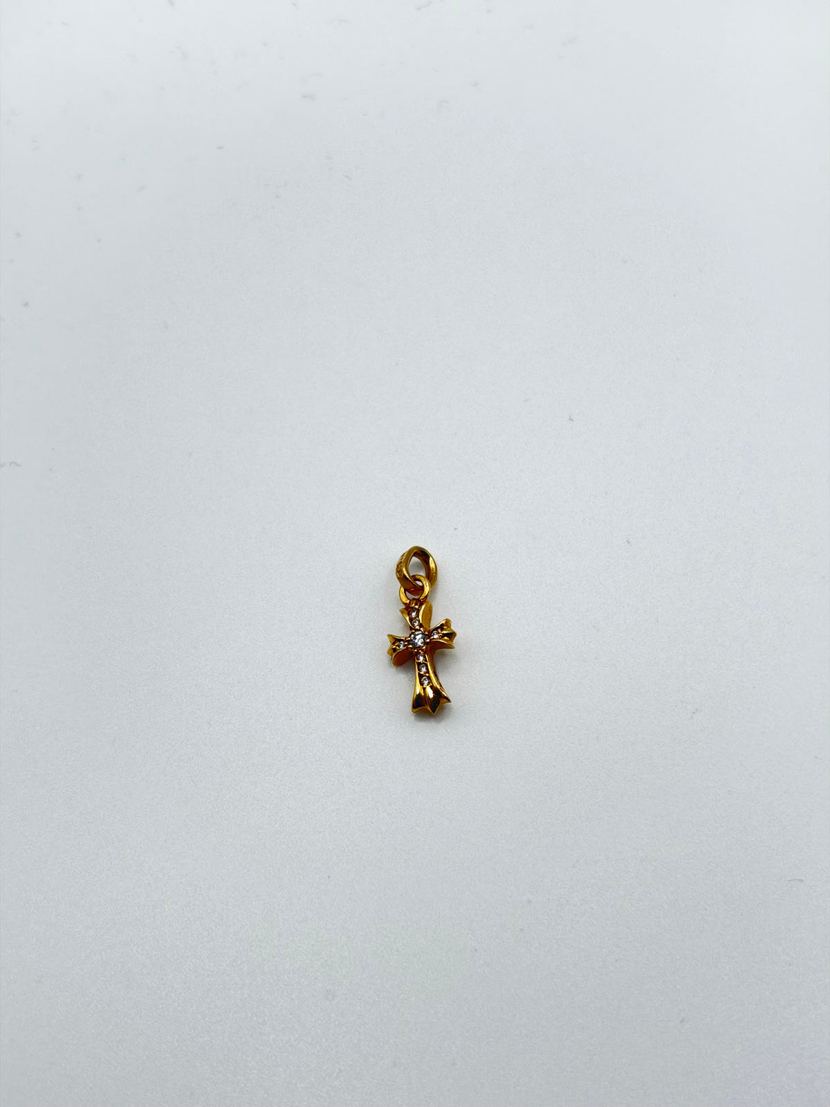 Chrome Hearts 22K Yellow Gold Pave Diamond Babyfat Cross Pendant