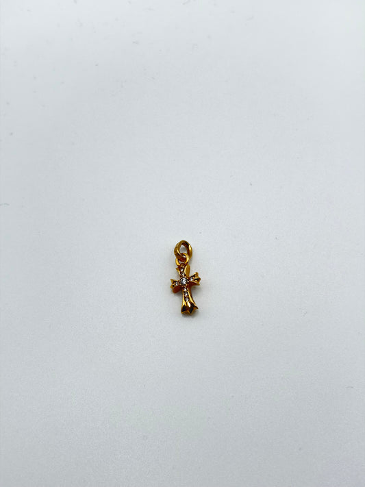 Chrome Hearts 22K Yellow Gold Pave Diamond Babyfat Cross Pendant