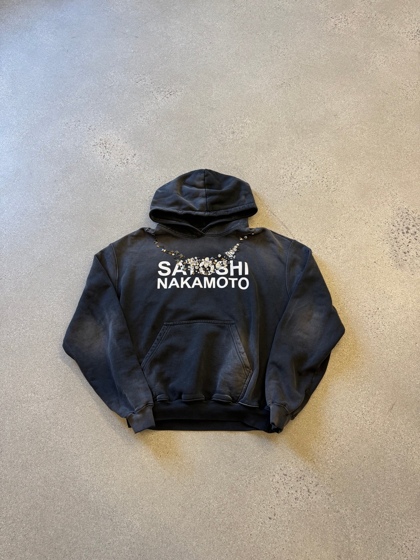 Satoshi Nakamoto Washed Black Necklace Hoodie
