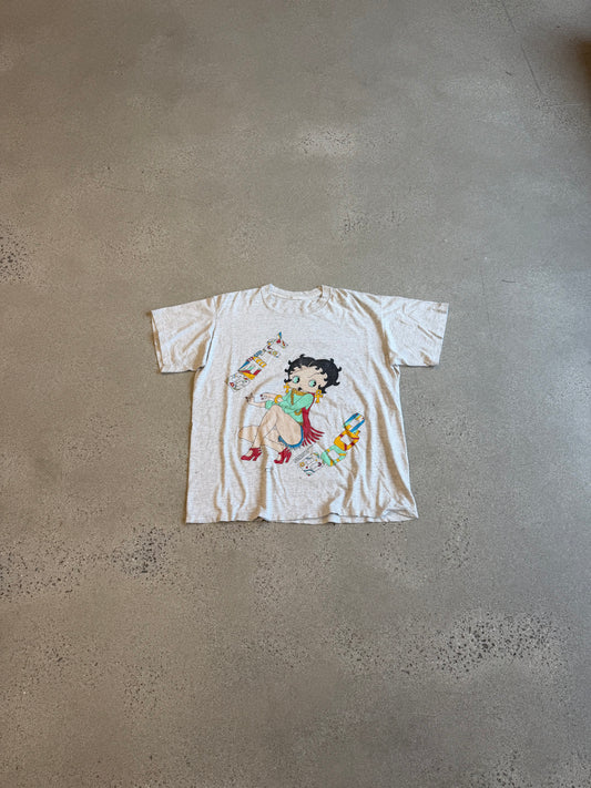 Vintage Betty Boop heathered cream tee with western Betty Boop cowgirl print and lasso graphic