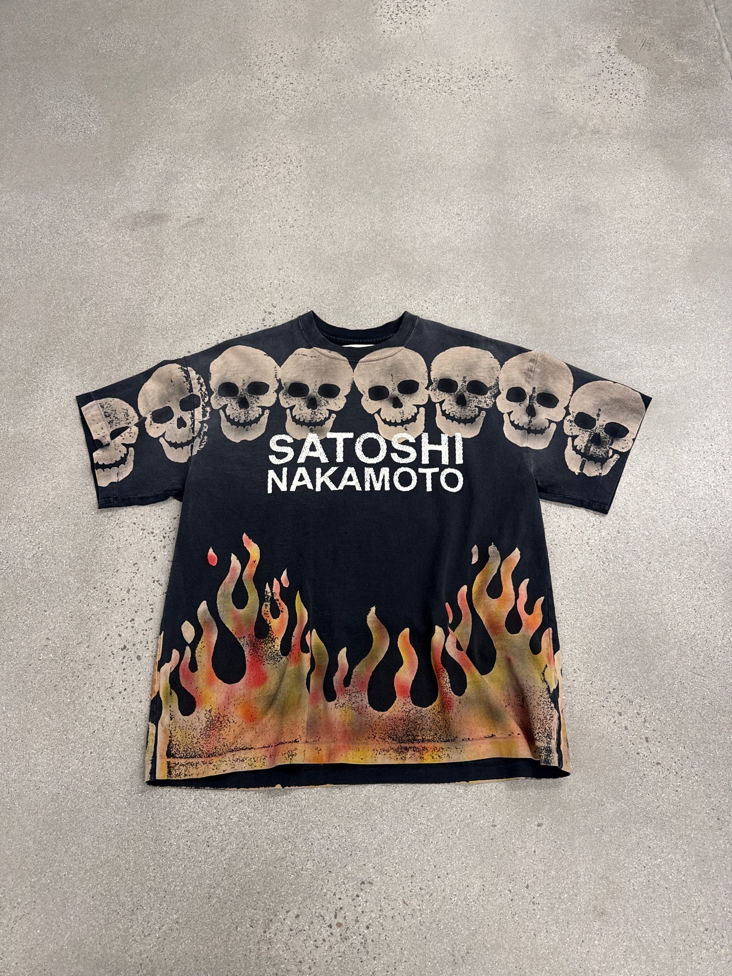 Satoshi Nakamoto Lost Boys black tee with vampire graphic and red gothic text print on front
