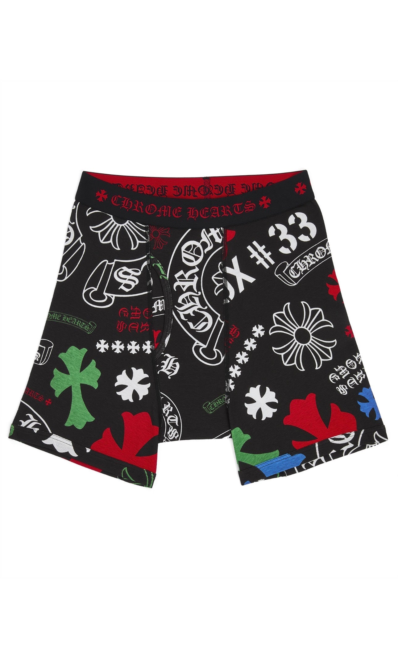 Chrome Hearts Stencil Classic rib boxer brief in black with allover red green and blue cross logo print