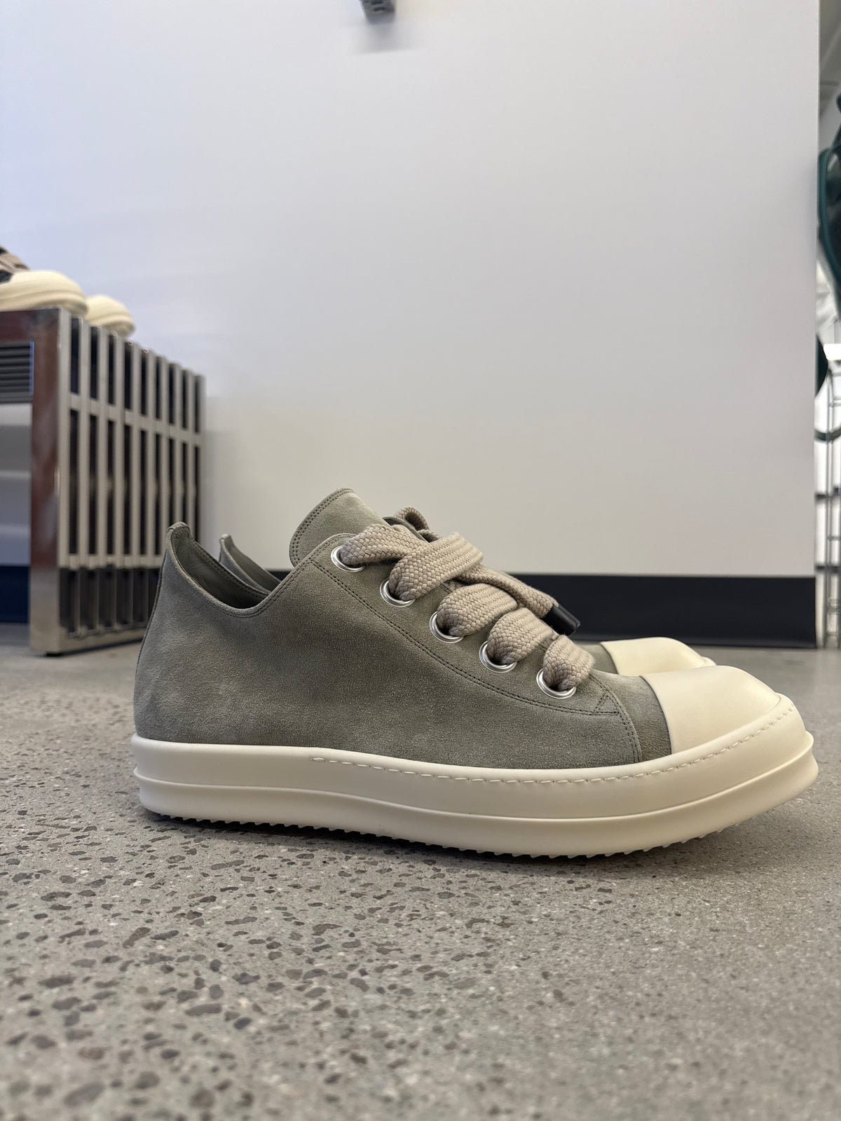 Rick Owens Mainline Dark Pearl Suede Jumbo Lace Sneakers