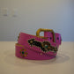Vintage pink snakeskin leather belt with pyramid stud trim and silver-tone buckle, full length view