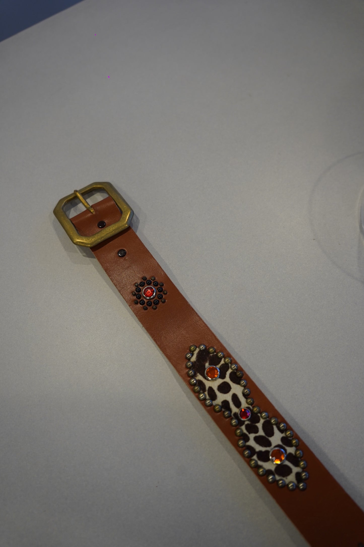Vintage Brown Cheetah Studded Leather Belt