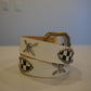 Vintage White Checkered Studded Leather Belt