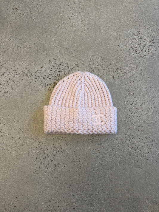 Chanel Light Pink Ecru Crocheted CC Cashmere Beanie