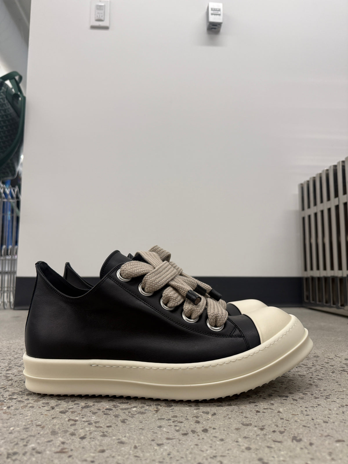 Rick Owens Mainline Black Milk Leather Jumbo Lace Sneakers