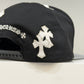 Chrome Hearts CH cross patch baseball hat back view, adjustable strap closure on gray cap