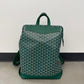 Goyard Cisalpin backpack in green Goyardine canvas with chevron print, green leather trim and top handle.