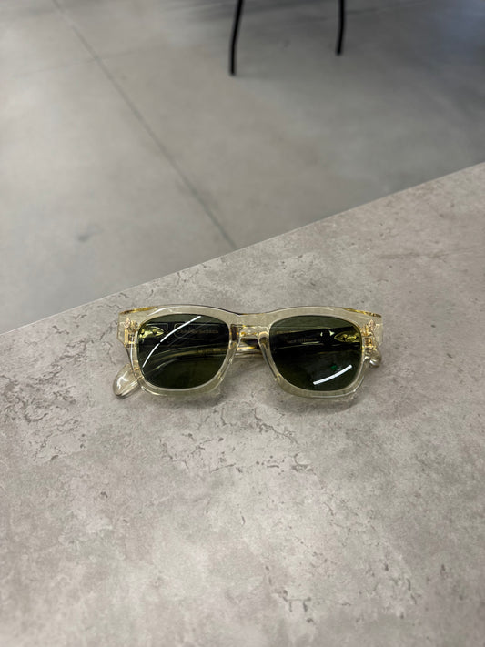 Chrome Hearts Dick Fitzener sunglasses front view with clear champagne frame and dark green lenses