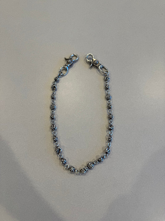 Chrome Hearts 24 inch sterling silver multi motif cross ball wallet chain with double lobster clasps