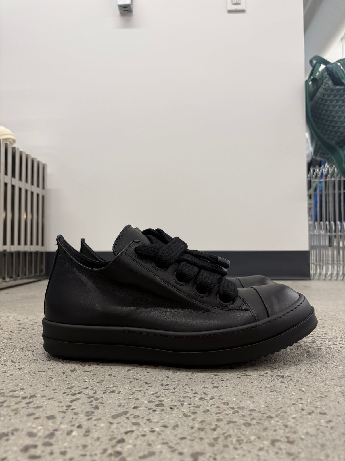 Rick Owens Mainline Triple Black Leather Jumbo Lace Sneakers