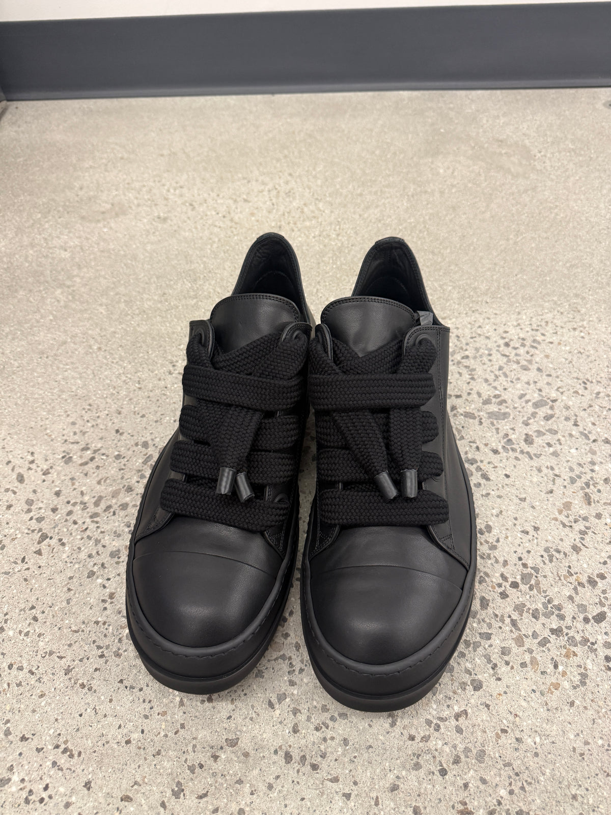 Rick Owens Mainline Triple Black Leather Jumbo Lace Sneakers
