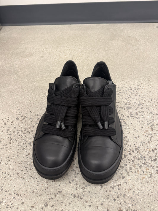 Rick Owens Mainline Triple Black Leather Jumbo Lace Sneakers