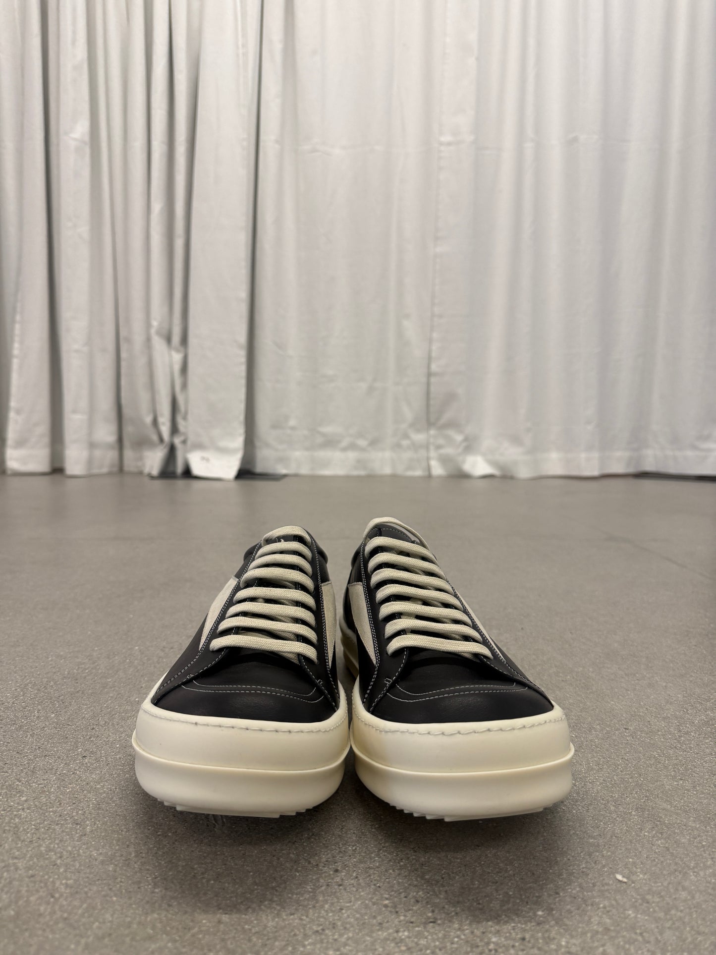 Rick Owens Mainline Black Milk Leather Vintage Sneakers