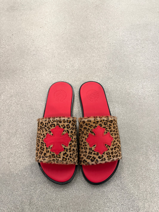 Chrome Hearts Plus Cross Patch Red Leopard Slides