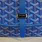 Goyard Belvedere PM blue Goyardine crossbody bag side view with adjustable leather strap and clean back panel.