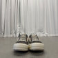 Rick Owens DRKSHDW dust brown sneakers front pair view with cream nubuck toe caps and laces