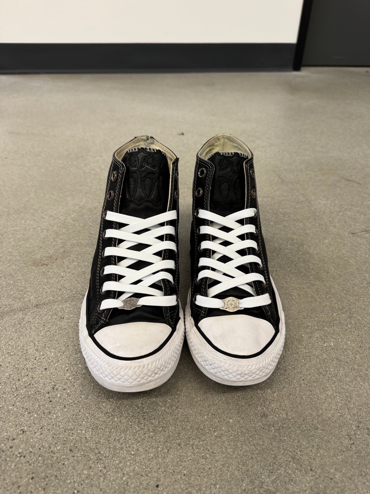Chrome Hearts Black Leather Triple Cross Patch Converse