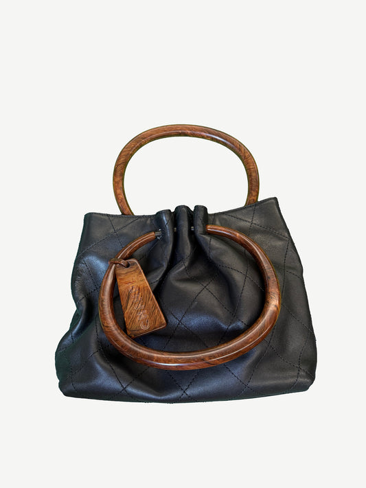 Chanel Black Quilted Lambskin Wood Handle Bag