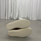 Top-down view of Rick Owens Carnelian vintage sneakers showing tonal laces and worn grey leather upper.