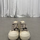 Front view of Rick Owens DRKSHDW milk canvas sneakers with thick taupe jumbo laces and white cap toes