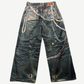Acne Studios 1981F denim jeans back with trompe loeil chain print and pink Acne Studios logo across waist