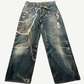 Acne Studios 1981F loose fit washed denim jeans with trompe loeil printed pink chains and keychain charms