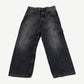 Acne Studios 1989 ash black wide-leg jeans front view with faded whiskers and five-pocket styling