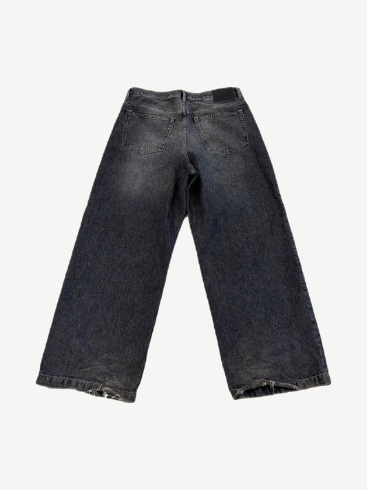 Acne Studios 1989 ash black baggy jeans back with leather logo patch and distressed hem