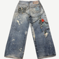 Acne Studios trompe l'oeil keychains jeans back view in faded denim with five-pocket construction.