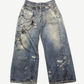 Acne Studios 2006M loose fit jeans with trompe l'oeil keychain print on light blue denim.