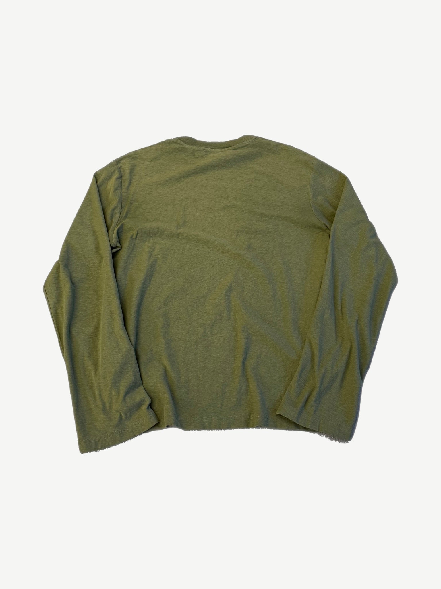 Back of plain olive green Acne Studios longsleeve with relaxed fit and tonal stitching, no rear print.