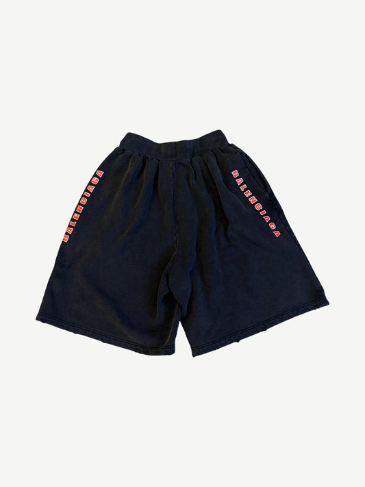 Balenciaga Black Double Ring Washed Logo Shorts