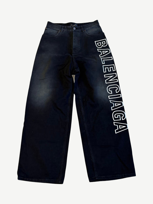 Balenciaga Black Outline Logo Denim